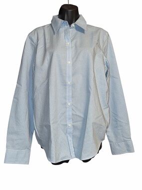Chaps Women’s Light Blue Gingham Button-Down Shirt, Size Large
